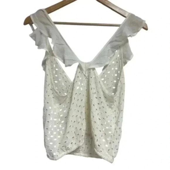 Free Pople Eyelet Tank Top with Ruffle Sleeves Crisscross front Size XS - Picture 2 of 8